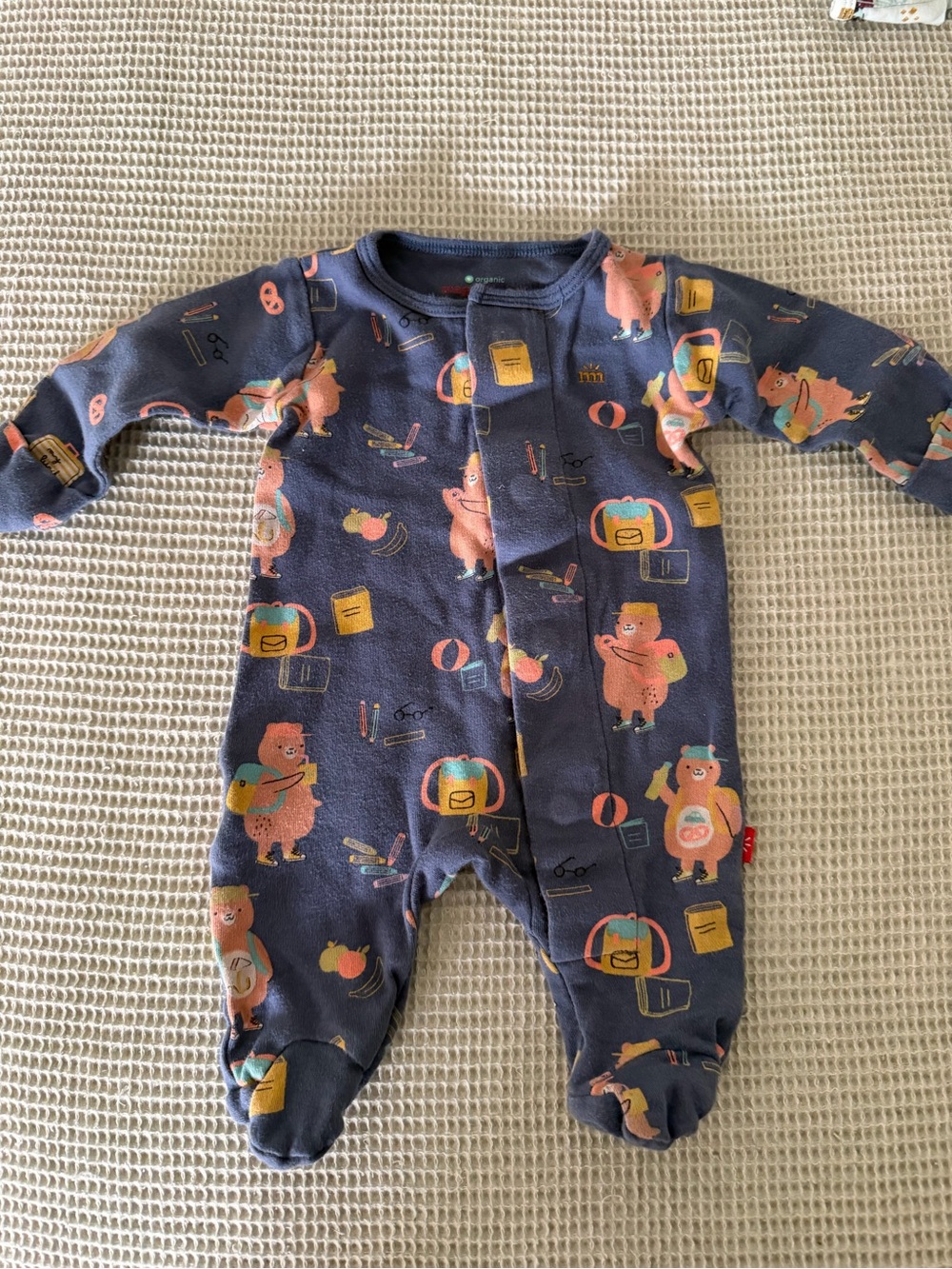 Magnetic Me Navy Footed Pajamas with Peach Bear Print